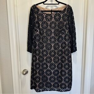 Jessica Howard Black Lace Long Sleeve Dress Size 16